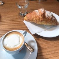 Brioche with apricot jam and soy macchiato at Biasetto in Padua