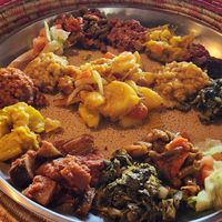 Vegan veggie combo with potatoes! at Taste of Ethiopia in Pflugerville
