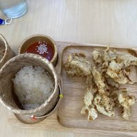 fried mushroom chicken with sticky rice  at Bai Plu House in Bangkok