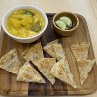 Indian potato curry and roti, 139 baht (plus 7% tax)  at Bai Plu House in Bangkok