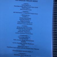 Vegan menu at Sea Breeze Lounge in Hamilton