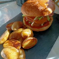 Vegan burger at Art Cafe Bar in Bled