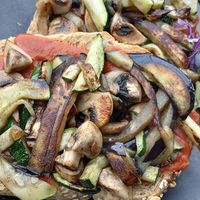 Toast with grilled vegetables at Art Cafe Bar in Bled