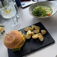 Vegan burger and risotto   at Art Cafe Bar in Bled