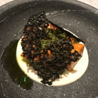 Carrot with coriander pesto and charcoal tuille   at Land in Birmingham