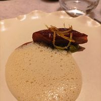 Smoked aubergine, preserved lemon, delicious foam at Land in Birmingham