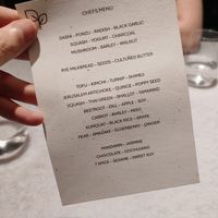 Menu at Land in Birmingham