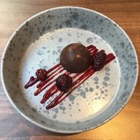 Chocolate mousse with beetroot sauce and macerated raspberries at Land in Birmingham