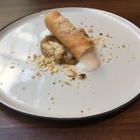 Feuille de brick with bay leaf foam and apples at Land in Birmingham