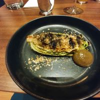 roasted hispi cabbage with miso, breadcrumbs and an apple sauce at Land in Birmingham