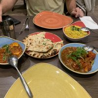 Pilau, garlic naan, veg Manchurian (saucy) and a vegan paneer dish  at Lily's Vegetarian Indian Cuisine in Ashton-under-lyne