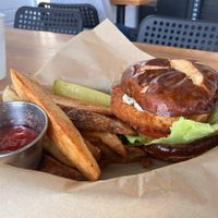 Uncluckables Chick'n Sandwich with a side of Buffalo sauce  at Trio in Cape Girardeau