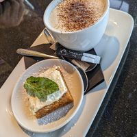 Carrot cake and soy cappuccino at Milano - Harvey's Quay in Limerick