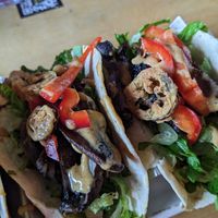 Fried jalapenos on the portobello tacos. Yummy! at Baltazar in Laval