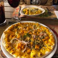 Pizza and risotto  at Vapiano in Santiago