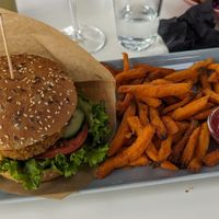 Burger and sweet potato fries at RoseHip Bistro - Pylimo in Vilnius