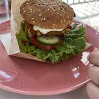 Cheesesteak burger with bacon (surprisingly amazing, doesn’t taste like fake meat)  at RoseHip Bistro - Pylimo in Vilnius