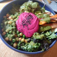 Pink hummus bowl at RoseHip Bistro - Pylimo in Vilnius