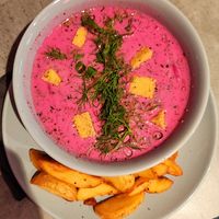 Pink soup at RoseHip Bistro - Pylimo in Vilnius