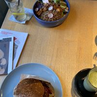 Pulled jackfruit burger, bowl, cannabis lemonade, matcha lattee  at RoseHip Bistro - Pylimo in Vilnius