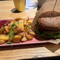 Mexican Burger with fries  at RoseHip Bistro - Pylimo in Vilnius