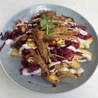 Loaded Potatoes with Béchamel Sauce and Tempeh   at RoseHip Bistro - Pylimo in Vilnius