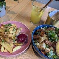 Cesar salad and potatoes with beetroot sauce at RoseHip Bistro - Pylimo in Vilnius