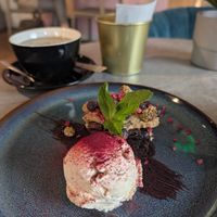 Brownie and ice cream at RoseHip Bistro - Pylimo in Vilnius