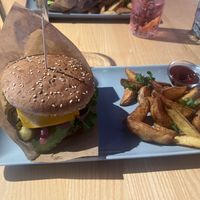 Beyond Meat Mexican burger with fries  at RoseHip Bistro - Pylimo in Vilnius