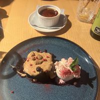 Crème Brûlée, Brownie with peanut sauce and vanilla ice cream  at RoseHip Bistro - Pylimo in Vilnius