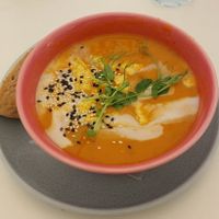 Tomato soup (Soup of the day, lunch option with Mexican burger) at RoseHip Bistro - Pylimo in Vilnius