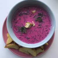 Pink soup at RoseHip Bistro - Pylimo in Vilnius