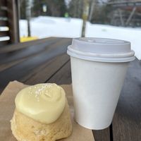 Passion fruit cake and soy flat white   at Purebread in Whistler