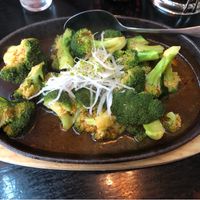 Fried broccoli (comes with rice) at Soya in Bergen