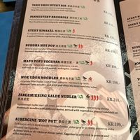 Veg page of the menu at Soya in Bergen