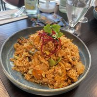 rice with vegetables (mostly onions) and tofu  at YumYum - i City in Vasteras