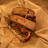 Pictured here is the patty melt burger with melty horseradish hazelnut chèvre  at Fermenter in Portland