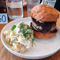 Fermenter Burger, herby potato salad at Fermenter in Portland