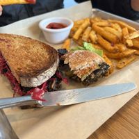 Rueben, a bit of burger and fries  at Fermenter in Portland