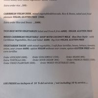 Second page of Vegetarian/Vegan menu at Bikini in Puerto Viejo De Talamanca