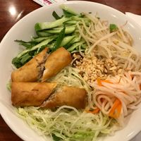 Vermicelli with mock beef and egg roll. A little bland, but good and filling.  at Hoa Sen Vegetarian Restaurant in Garden Grove