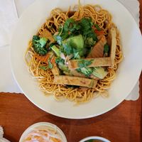Crispy yellow noodles at Hoa Sen Vegetarian Restaurant in Garden Grove