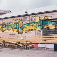 The huge terrace, in an old train shed. at La Grenze in Strasbourg