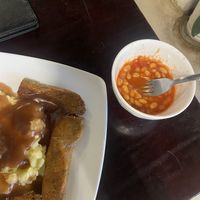 Bangers and mash with a side of beans   at Filthy Vegan in Ho Chi Minh City