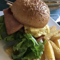 Vegan bacon cashew cheese burger with fries   at Filthy Vegan in Ho Chi Minh City