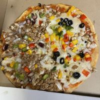 Half half chili sun carne and vegan veggie pizza  at Filthy Vegan in Ho Chi Minh City