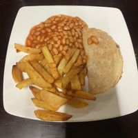 Cashew cheese and onion pasty, chips and Heinz baked beanss  at Filthy Vegan in Ho Chi Minh City