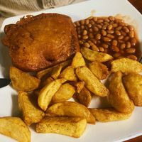Vegan fish and chips with beans  at Filthy Vegan in Ho Chi Minh City
