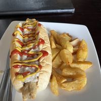 Cheese dog and chips   at Filthy Vegan in Ho Chi Minh City