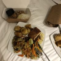 take away with minimal to no plastic use! (full christmas dinner with a side of fish and chips)  at Filthy Vegan in Ho Chi Minh City